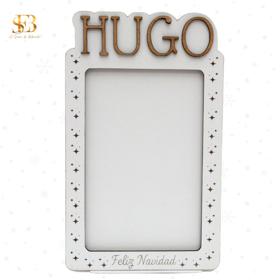 Portafotos de madera en color lacado blanco personalizado y navideño